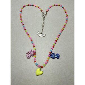 ZARA Disney Stitch Angel Beaded Necklace Girls Heart Charm NWOT